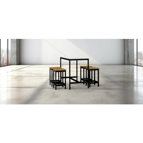 Zestaw Barowo - Jadalniany z Metalu , Blat Biały Płyta MDF  Stół +4 Taborety Model  ZETS-4